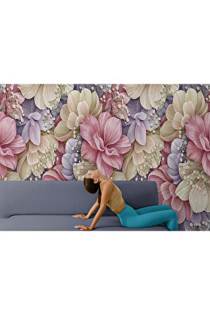 Oxyteez   Büyük Yapraklı Dekoratif Desenli Çiçek Duvar Kağıdı-5632 5632