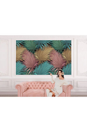 Oxyteez   Tropikal Renkli Yaprak Desenli Duvar Kağıdı-5636 5636