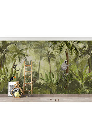 Oxyteez   Tropikal Orman Bitkileri ve Hayvanları Çocuk Odası Duvar Kağıdı-5639 5639