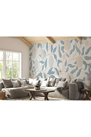Oxyteez   Mavi Pastel Yapraklar Duvar Kağıdı-5642 5642