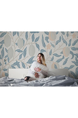 Oxyteez   Mavi Pastel Yapraklar Duvar Kağıdı-5642 5642
