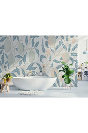 Oxyteez   Mavi Pastel Yapraklar Duvar Kağıdı-5642 5642