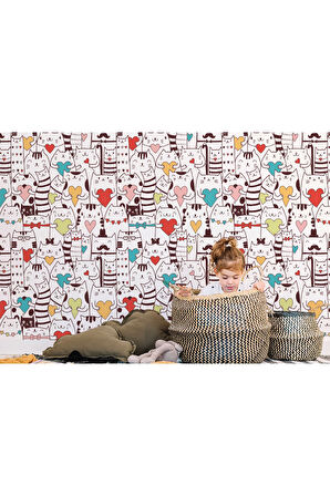 Oxyteez   Renkli Aşk Dolu Kediler Duvar Kağıdı-5704 5704