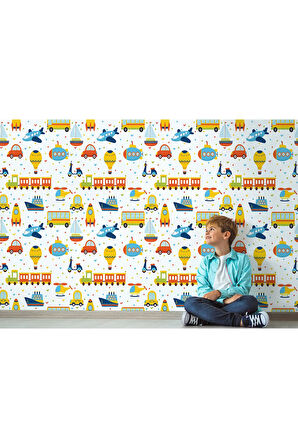 Oxyteez   Renkli Taşıtlar Desenli Duvar Kağıdı-5707 5707