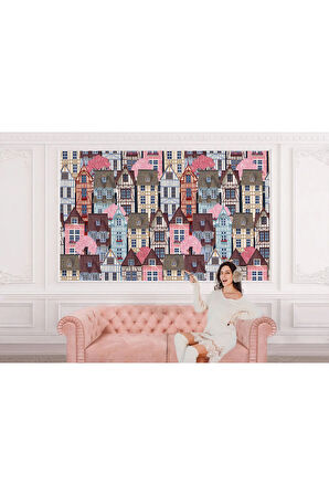 Oxyteez   Renkli Evler Şehir Manzarası Duvar Kağıdı-5711 5711