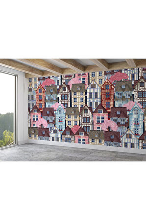Oxyteez   Renkli Evler Şehir Manzarası Duvar Kağıdı-5711 5711