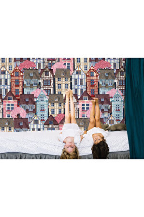 Oxyteez   Renkli Evler Şehir Manzarası Duvar Kağıdı-5711 5711