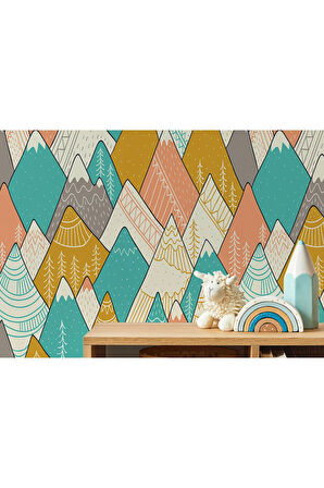 Oxyteez   Renkli Dağlar Çizim Çocuk Ve Bebek Odası Duvar Kağıdı-5715 5715