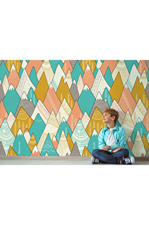 Oxyteez   Renkli Dağlar Çizim Çocuk Ve Bebek Odası Duvar Kağıdı-5715 5715