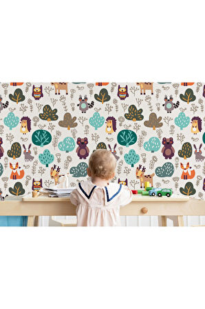 Oxyteez   Doğa Hayvanları Temalı Öğretici Çocuk Odası Duvar Kağıdı-5716 5716