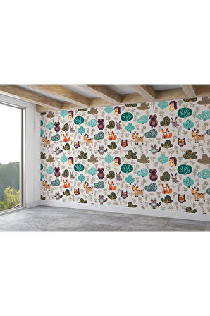 Oxyteez   Doğa Hayvanları Temalı Öğretici Çocuk Odası Duvar Kağıdı-5716 5716