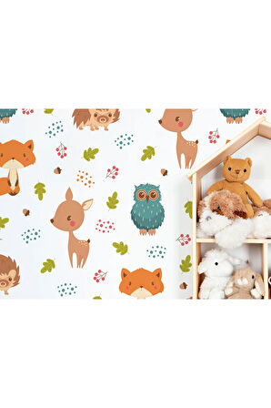 Oxyteez   Doğa Hayvanları Temalı Öğretici Çocuk Odası Duvar Kağıdı-5718 5718