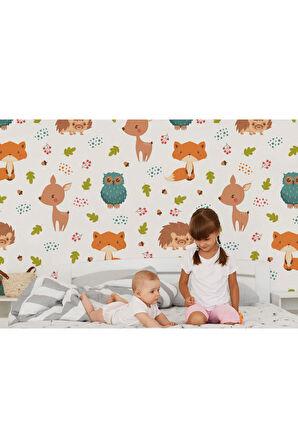 Oxyteez   Doğa Hayvanları Temalı Öğretici Çocuk Odası Duvar Kağıdı-5718 5718