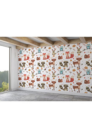 Oxyteez   Sevimli Doğa Hayvanları Temalı Öğretici Çocuk Odası Duvar Kağıdı-5726 5726