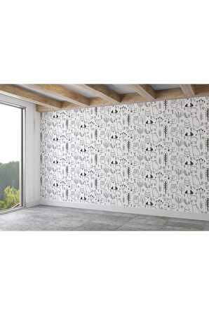 Oxyteez   Siyah Beyaz Sevimli Doğa Hayvanları Temalı Öğretici Çocuk Odası Duvar Kağıdı-5727 5727