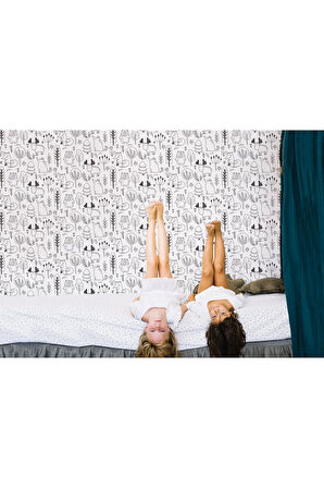 Oxyteez   Siyah Beyaz Sevimli Doğa Hayvanları Temalı Öğretici Çocuk Odası Duvar Kağıdı-5727 5727