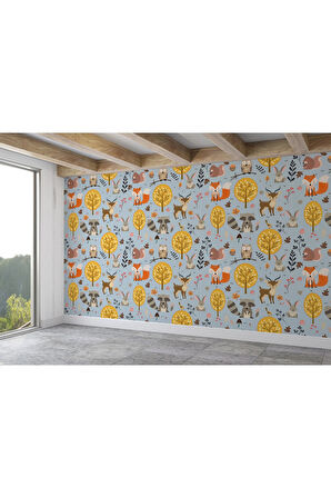 Oxyteez   Sevimli Doğa Hayvanları Temalı Öğretici Çocuk Odası Duvar Kağıdı-5728 5728