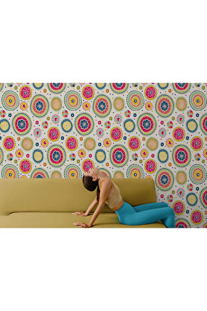 Oxyteez   Renkli Etnik Dairesel Çizimler Duvar Kağıdı-5729 5729