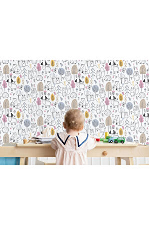 Oxyteez   Sevimli Doğa Hayvanları Temalı Öğretici Çocuk Odası Duvar Kağıdı-5730 5730