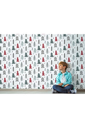 Oxyteez   Sevimli Ağaçlar Çizim Desenli Çocuk Odası Duvar Kağıdı-5740 5740