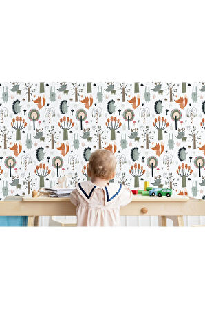 Oxyteez   Doğa Hayvanları Temalı Öğretici Çocuk Odası Duvar Kağıdı-5742 5742