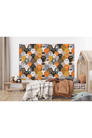 Oxyteez   Sevimli Renkli Kediler Desenli Duvar Kağıdı-5745 5745