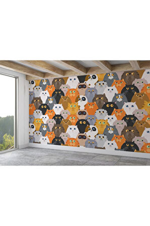 Oxyteez   Sevimli Renkli Kediler Desenli Duvar Kağıdı-5745 5745