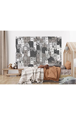 Oxyteez   Siyah Beyaz Sevimli Köpekler Desenli Öğretici Çocuk Odası Duvar Kağıdı-5746 5746