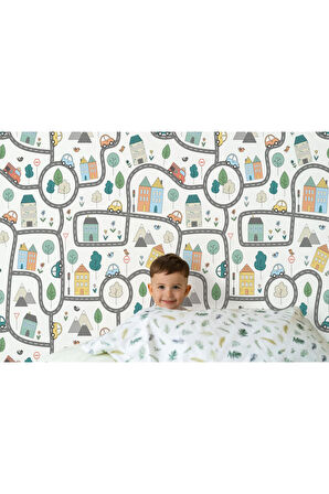 Oxyteez   Sevimli Trafik Desenli Öğretici Çocuk Odası Duvar Kağıdı-5750 5750