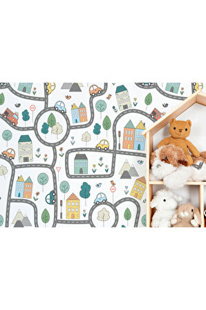 Oxyteez   Sevimli Trafik Desenli Öğretici Çocuk Odası Duvar Kağıdı-5750 5750