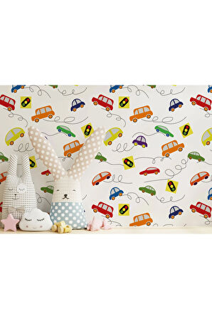 Oxyteez   Renkli Arabalar Desenli Erkek Çocuk Odası Duvar Kağıdı-5751 5751