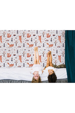 Oxyteez   Suluboya Görünümlü Sevimli Tilki Desenli Duvar Kağıdı Kreş Okul Posteri-5756 5756