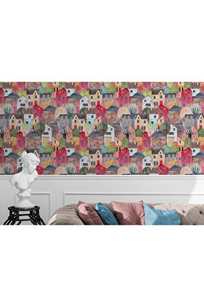 Oxyteez   Renkli Soyut Şehir Manzarası Duvar Kağıdı-5758 5758