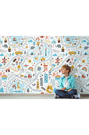 Oxyteez   Sevimli Trafik Desenli Öğretici Çocuk Odası Duvar Kağıdı-5759 5759