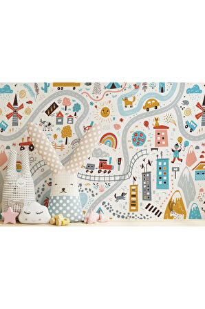 Oxyteez   Sevimli Trafik Desenli Öğretici Çocuk Odası Duvar Kağıdı-5759 5759