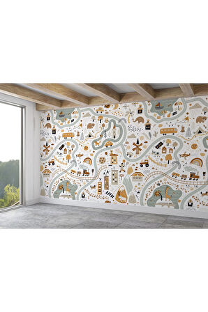 Oxyteez   Sevimli Trafik Desenli Öğretici Çocuk Odası Duvar Kağıdı-5761 5761