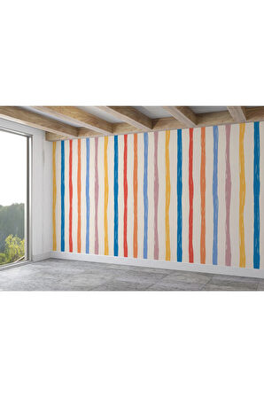 Oxyteez   Renkli Çizgiler Desenli Çocuk Odası Duvar Kağıdı-5768 5768