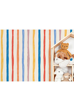 Oxyteez   Renkli Çizgiler Desenli Çocuk Odası Duvar Kağıdı-5768 5768