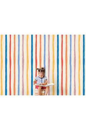Oxyteez   Renkli Çizgiler Desenli Çocuk Odası Duvar Kağıdı-5768 5768