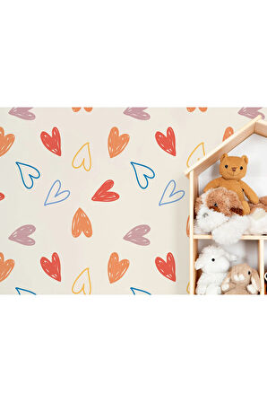 Oxyteez   Renkli Kalp Desenli Kız Çocuğu Odası Duvar Kağıdı-5769 5769