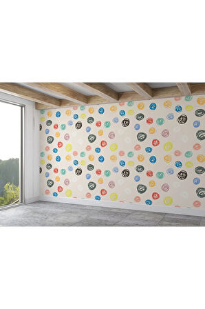 Oxyteez   Renkli Rastgele Çocuk Çizimi Desenli Duvar Kağıdı-5773 5773