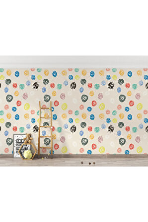 Oxyteez   Renkli Rastgele Çocuk Çizimi Desenli Duvar Kağıdı-5773 5773