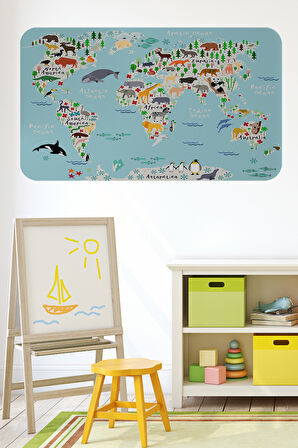 Eğitici Dünya Haritası Dünya Atlası Çocuk ve Bebek Odası Duvar Sticker-85x130-3771