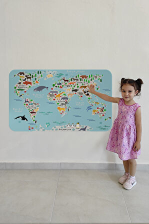 Eğitici Dünya Haritası Dünya Atlası Çocuk ve Bebek Odası Duvar Sticker-60x105-3771