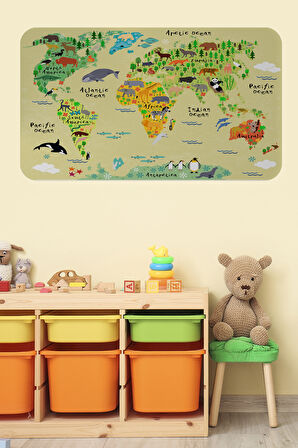 Eğitici Dünya Haritası Dünya Atlası Çocuk ve Bebek Odası Duvar Sticker-85x130-3772