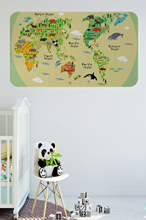 Eğitici Dünya Haritası Dünya Atlası Çocuk ve Bebek Odası Duvar Sticker-85x130-3773