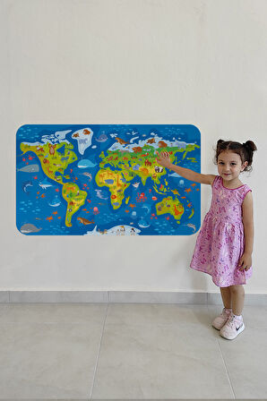 Eğitici Dünya Haritası Dünya Atlası Çocuk ve Bebek Odası Duvar Sticker-85x130-3774