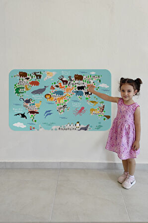 Eğitici Dünya Haritası Dünya Atlası Çocuk ve Bebek Odası Duvar Sticker-85x130-3775