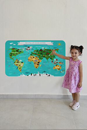 Eğitici Dünya Haritası Dünya Atlası Çocuk ve Bebek Odası Duvar Sticker-60x105-3780