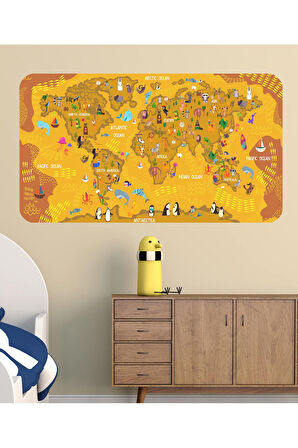 Eğitici Dünya Haritası Dünya Atlası Çocuk ve Bebek Odası Duvar Sticker-85x130-3781